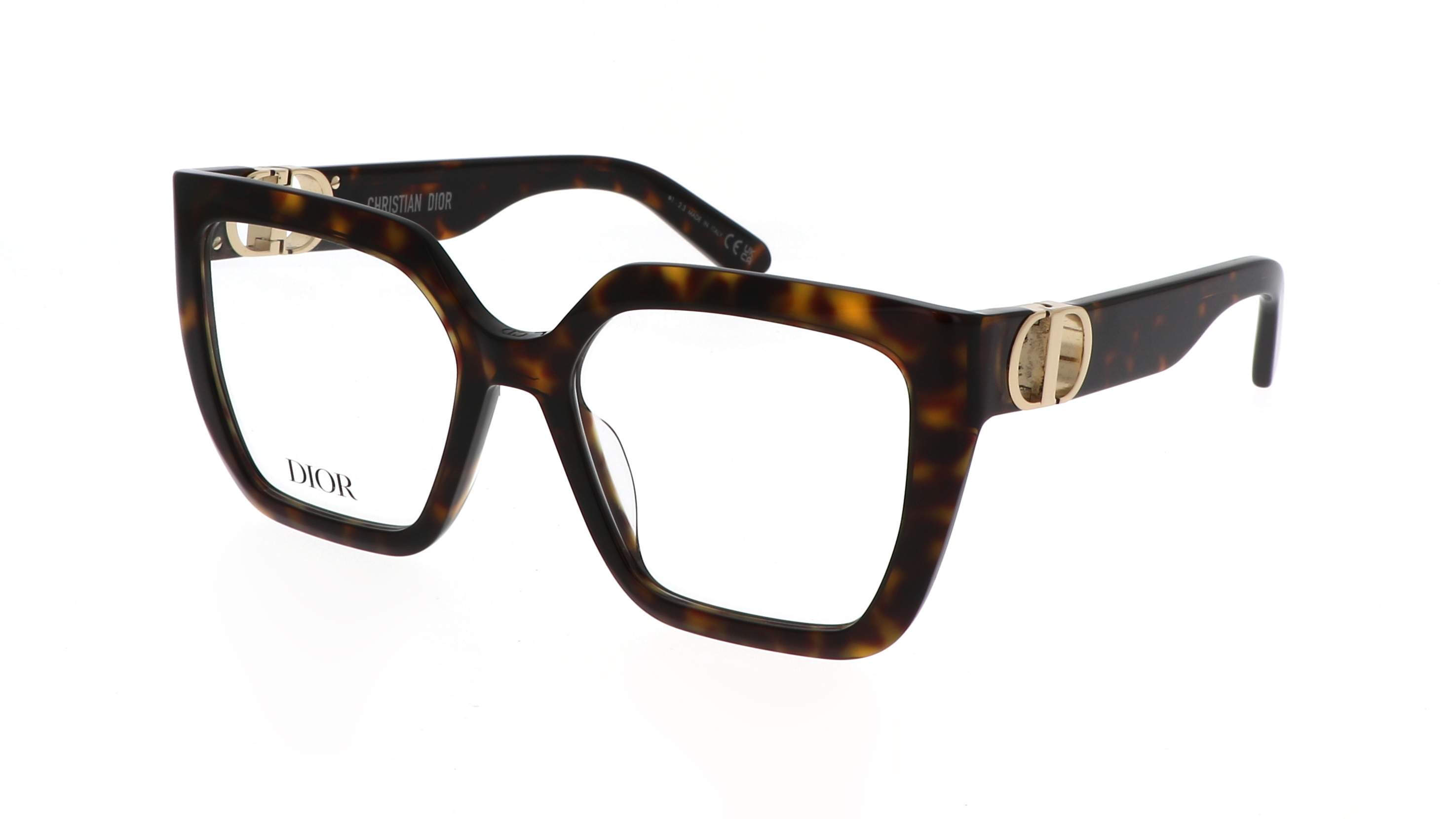 Dior 30MONTAIGNEO S1I 2000 – montatura quadrata leggermente arrotondata in acetato havana con cerniera dorata ispirata al fermaglio 30 Montaigne