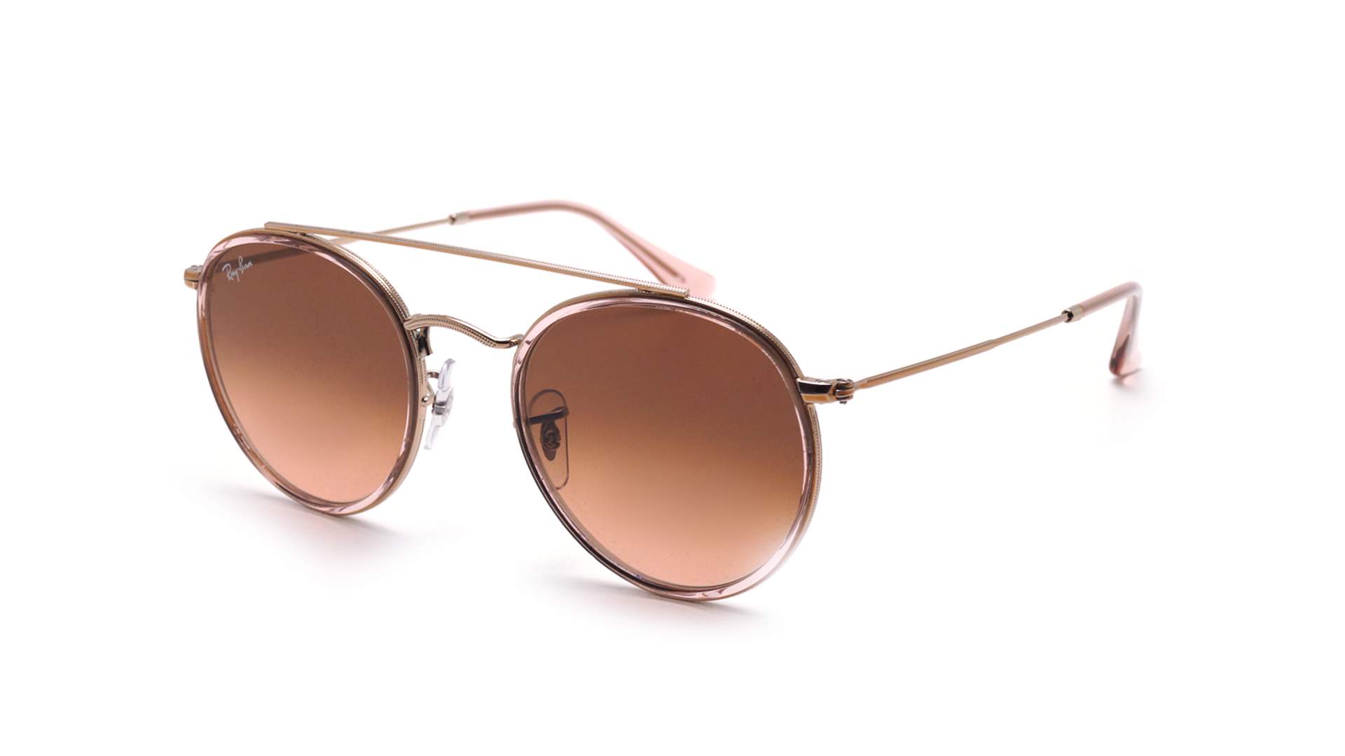 Ray-Ban RB3647N 9069/A5 — montatura rotonda in metallo oro con lenti gradienti rosa-marroni